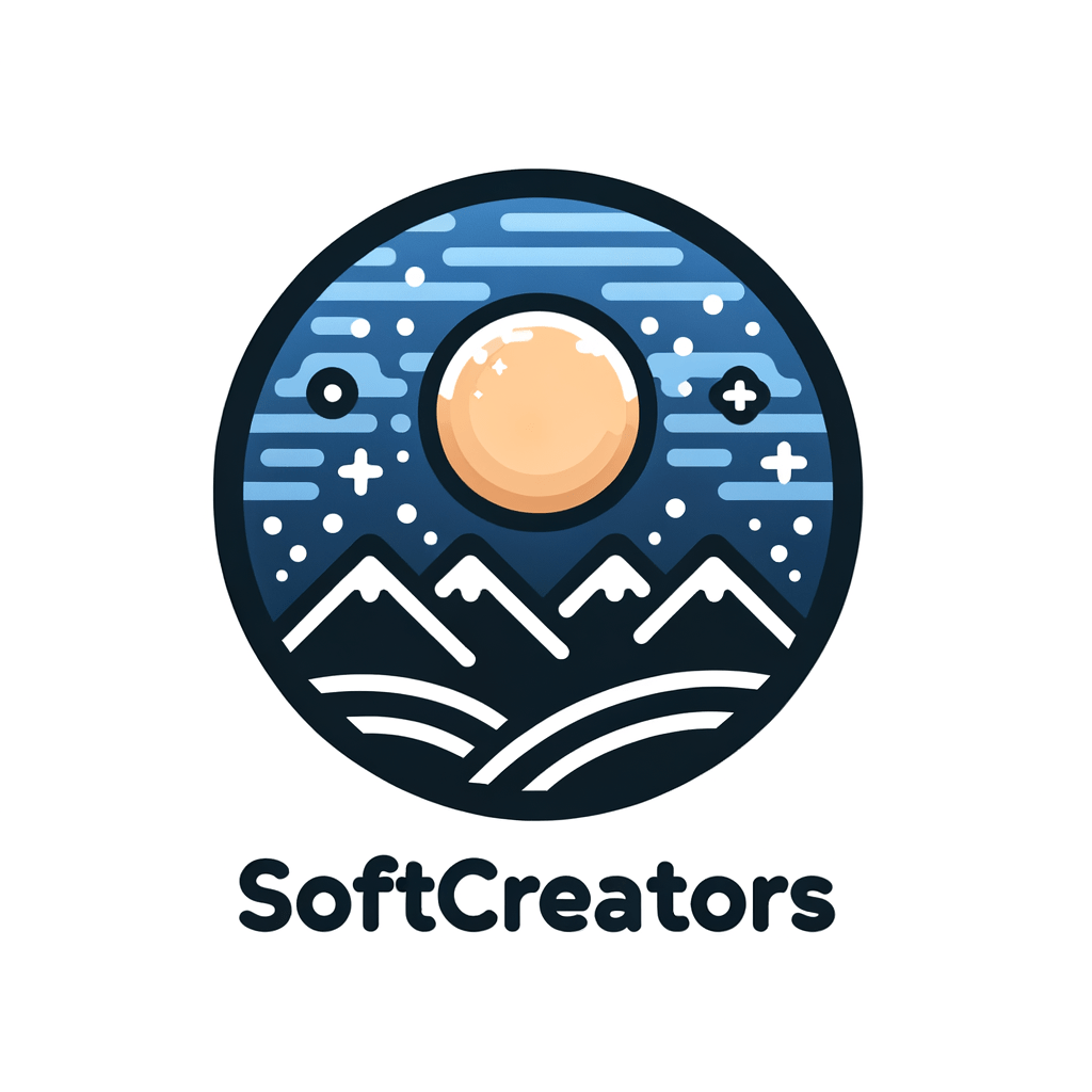Создай логотип без надписей для компании, которая называется softcreators. Фон пусть будет прозрачный, логотип состоит из простых элементов, не более 5 элементов в логотипе.