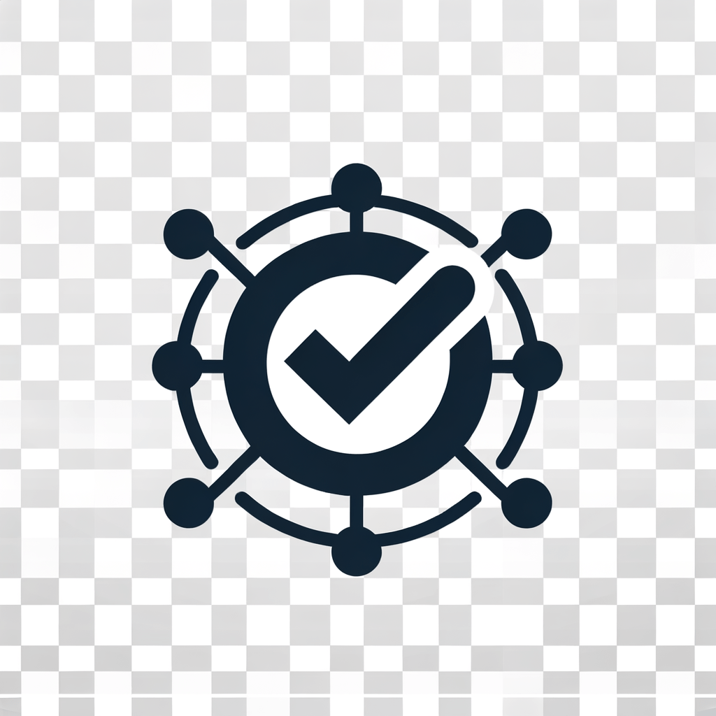 Создай логотип без надписей для онлайн сервиса CRM, которая называется CRMHUB. Фон пусть будет прозрачный, логотип состоит из простых элементов, не более 5 элементов в логотипе. Обязательно должна быть галочка выполненного задания посередине и несколько ответвлений символизирующих сеть.